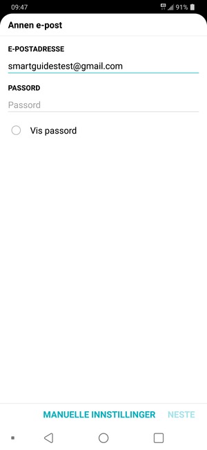 Skriv inn din Gmail-adresse og velg PASSORD