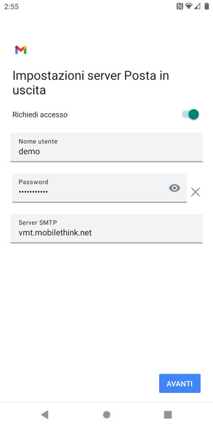 Inserisci l'indirizzo del server di posta in uscita