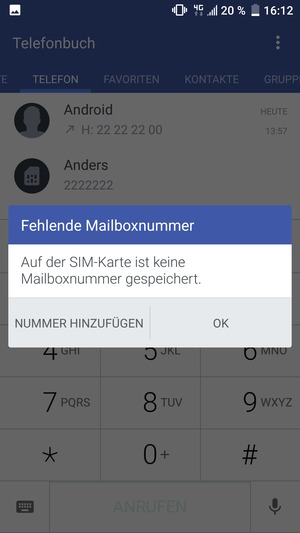 Falls Ihre Voicemail nicht eingerichtet ist, wählen Sie ::NUMMER