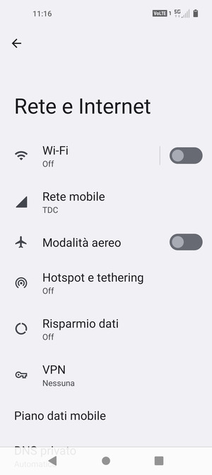 Seleziona Rete mobile