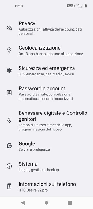 Scorri e seleziona Password e account