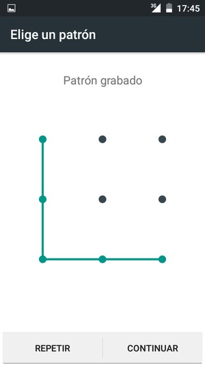 Dibuje un patrón de desbloqueo y seleccione CONTINUAR