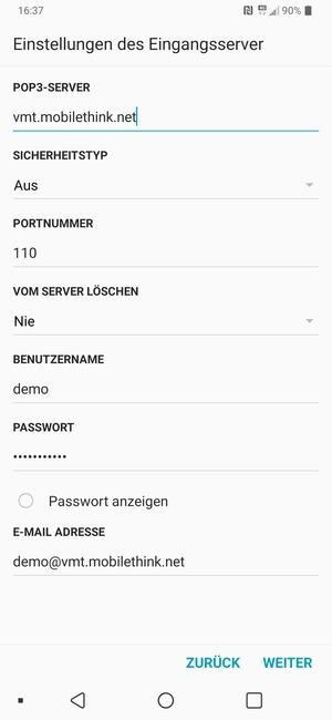 Geben Sie Eingang Server-Adresse und Benutzername ein. Wählen Sie WEITER