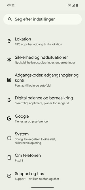 Scroll til og vælg Adgangskoder, adgangsnøgler og konti