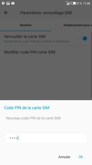 Saisissez votre Nouveau code PIN de la carte SIM et sélectionnez OK