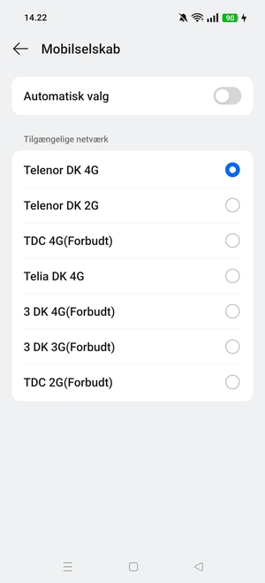 Vælg en netværksudbyder fra listen
