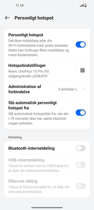 Din telefon er nu sat op til brug som modem