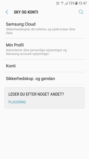 Vend tilbage til menuen Sky og konti og vælg Konti