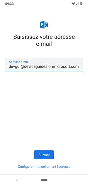 Saisissez votre adresse e-mail et sélectionnez Configurer manuellement l'adresse