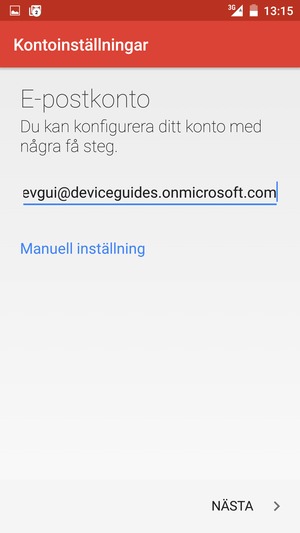 Ange din e-postadress och välj Manuell inställning
