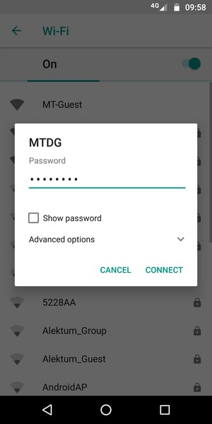 Enter the Wi-Fi password and select CONNECT