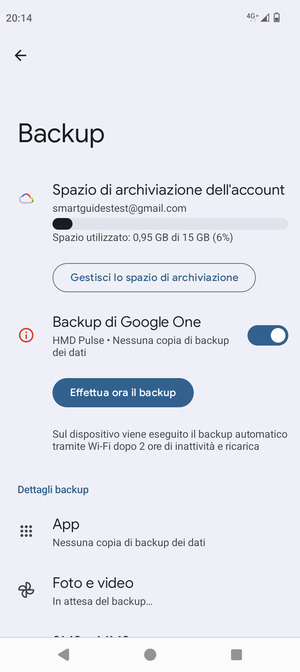 Seleziona Spazio di archivazione dell'account