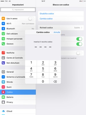 Inserisci il vecchio codice di accesso