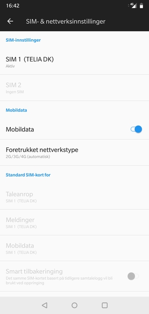 Velg SIM 1 eller SIM 2