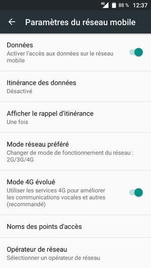 Sélectionnez Mode réseau préféré