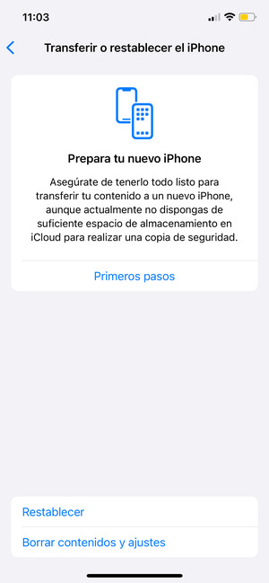 Seleccione Borrar contenidos y ajustes