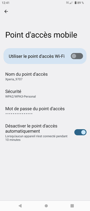 Sélectionnez Mot de passe du point d'accès
