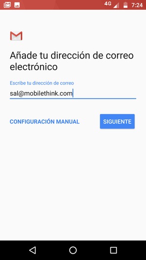Introduzca su Dirección de correo electrónico y seleccione CONFIGURACIÓN MANUAL