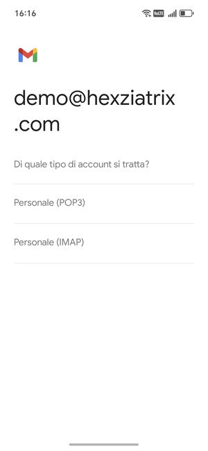Seleziona Personale (POP3) o Personale (IMAP)