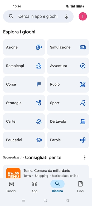 Seleziona la barra di ricerca
