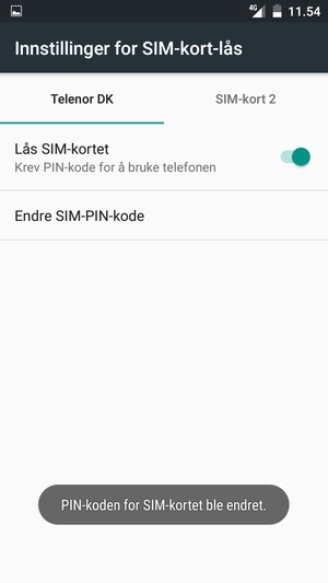 Din PIN-kode for SIM-kort er endret