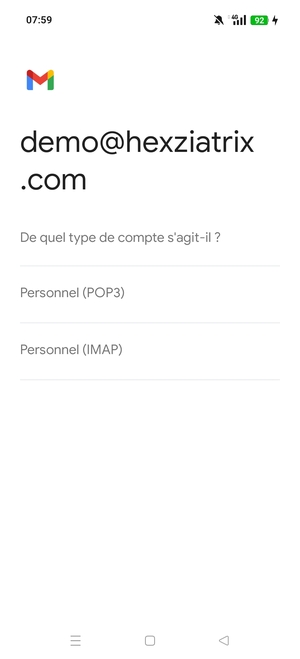 Sélectionnez Personnel (POP3) ou Personnel (IMAP)