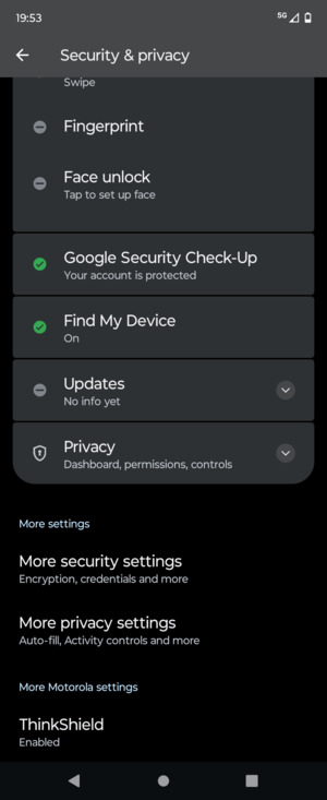 Scroll to and select More security settings