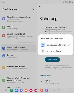 Wählen Sie Ihr Konto für Backup