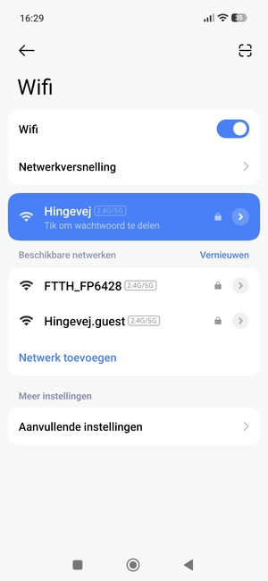 U bent nu verbonden met het WiFi-netwerk