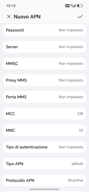 Scorri verso il basso e inserisci le informazioni degli MMS