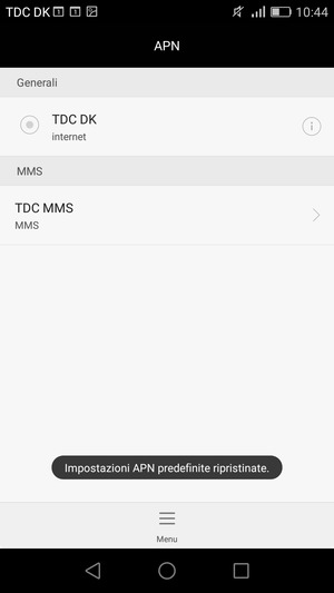 Le impostazioni del tuo telefono saranno ripristinate secondo le impostazioni internet e MMS predefinite