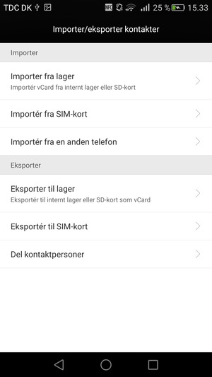 Vælg Importér fra SIM-kort