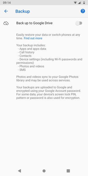 Turn on Back up to Google Drive