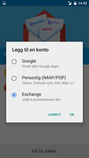 Velg Exchange og OK