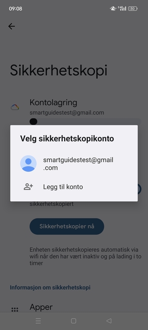 Velg sikkerhetskopi-kontoen din