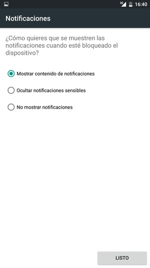 Seleccione la opción deseada y seleccione LISTO