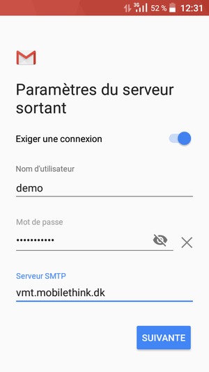 Saisissez l'adresse du serveur sortant