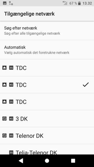 Vælg en netværksudbyder fra listen
