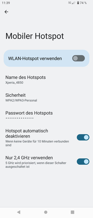 Wählen Sie Passwort des Hotspots