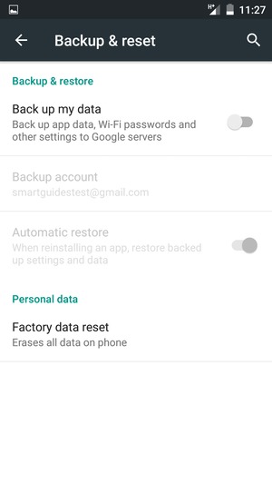 Turn on Back up my data
