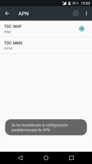 El teléfono se reiniciará con la configuración predeterminada de Internet y MMS