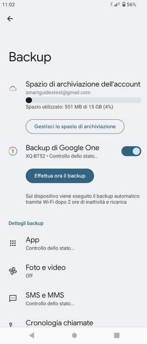 Seleziona Spazio di archivazione dell'account