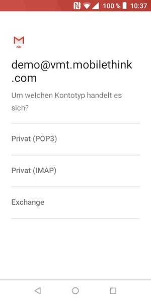 Wählen Sie Privat (POP3) oder Privat (IMAP)