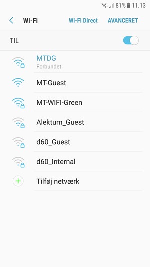 Du er nu tilsluttet Wi-Fi netværket