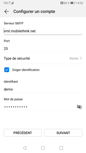 Saisissez l'adresse du serveur sortant