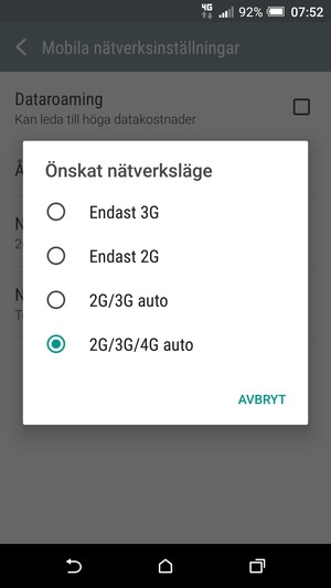 Välj Endast 2G för att aktivera 2G
