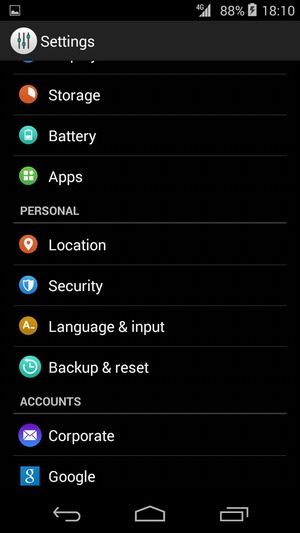 Scroll to and select Security