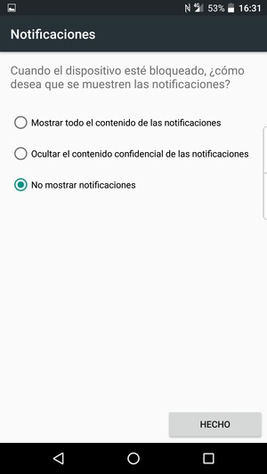 Seleccione la opción deseada y seleccione HECHO