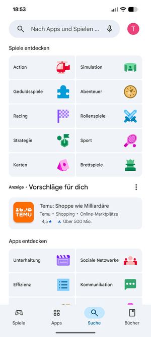 Wählen Sie die Suchleiste