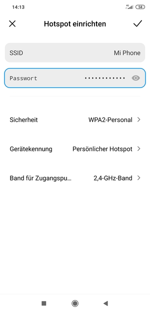 Geben Sie eine WLAN-Hotspot-Passwort mit mindestens 8 Zeichen ein und wählen Sie SPEICHERN